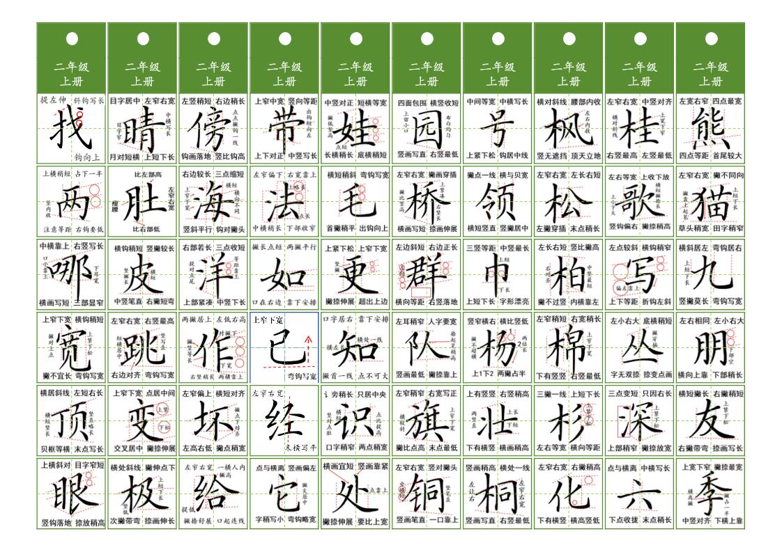二年级上语文同步精讲字卡(共10页)-云科数创