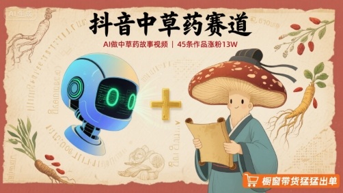 抖音中草药赛道,用AI做中草药故事视频,45条作品涨粉13W,橱窗带货猛猛出单-云科数创