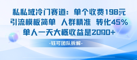 私域冷门赛道单个收费198米引流模板简单人群精准 45%的转化率单人一天大概收益多张-云科数创