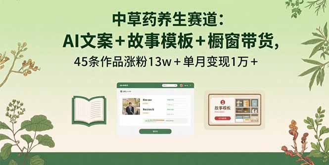 中草药养生赛道:AI文案+故事模板+橱带货,45条作品涨粉13w+单月变现1万+-云科数创