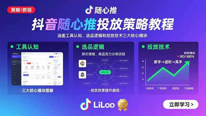 抖音随心推投放策略教程:涵盖工具认知、选品逻辑和投放技术三大核心模块-云科数创