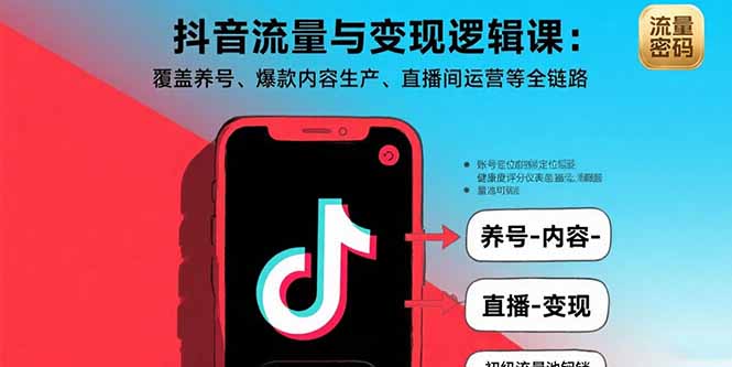 抖音流量与变现逻辑课:覆盖养号、爆款内容生产、直播间运营等全链路-云科数创