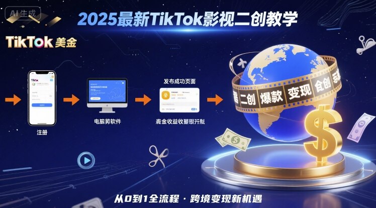 2025年最新TikTok影视二创教学,从注册到发布撸美金全流程,跨境变现新机遇-云科数创