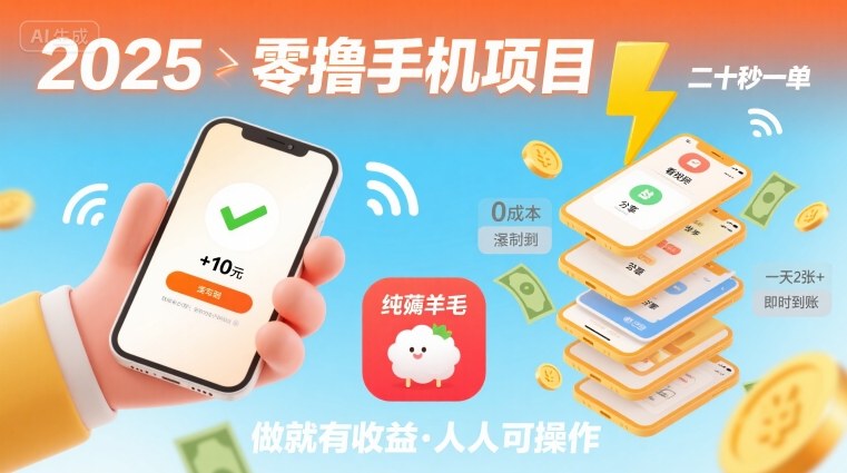 2025年零撸手机项目,二十秒一单,纯薅羊毛 一天2张+做就有-云科数创