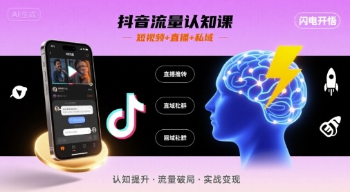 抖音流量认知课,短视频+直播+私域,认知提升,闪电开悟-云科数创