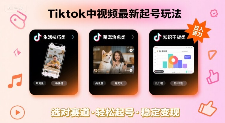 Tiktok中视频最新起号玩法,想要日入百刀,做好这几个赛道就可以了-云科数创