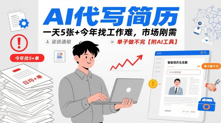 AI代写简历,一天5张+今年找工作难,市场刚需,单子做不完【附AI工具】-云科数创