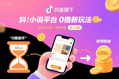 抖音旗下小说平台0撸新玩法,每天挂G60分钟,简单无脑,日入2张【揭秘】-云科数创