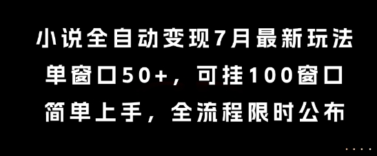小说全自动变现7月玩法,单窗口50+,可挂100窗口,简单上手,全流程限时公布【揭秘】-云科数创