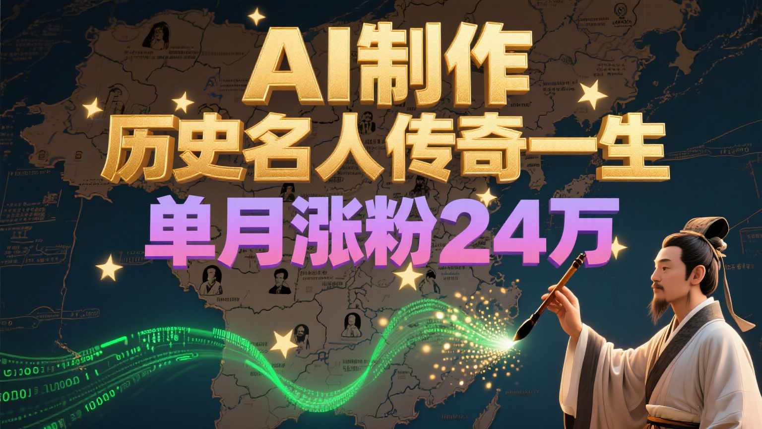 暴力起号!用AI制作历史名人传奇一生,单月涨粉24万,涨粉+变现赛道黑马来了-云科数创