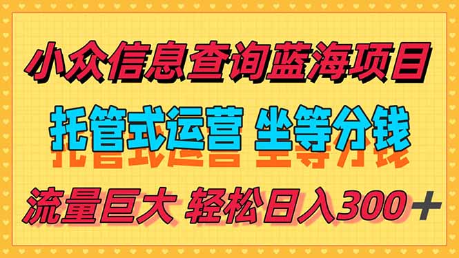 稳定日入300+,小众信息查询蓝海项目,全程懒人式托管,解放你的时间-云科数创