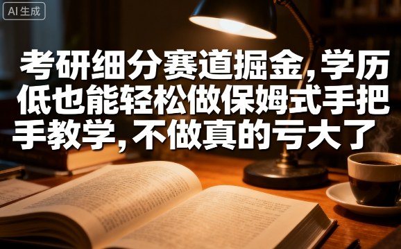 考研细分赛道掘金,日入1k+,学历低也能轻松做保姆式手把手教学,不做真的亏大了【揭秘】-云科数创