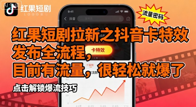 红果短剧拉新之抖音卡特效发布全流程,目前有流量,很轻松就爆了-云科数创
