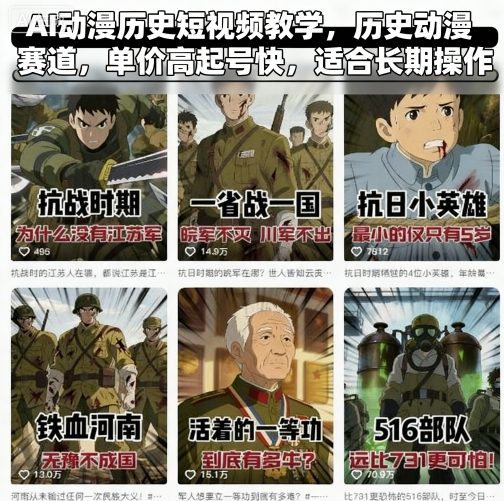AI动漫历史短视频教学,历史动漫赛道,单价高起号快,适合长期操作-云科数创