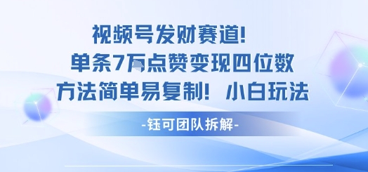 视频号发财赛道单条7W点赞变现四位数方法简单易复制小白玩法-云科数创