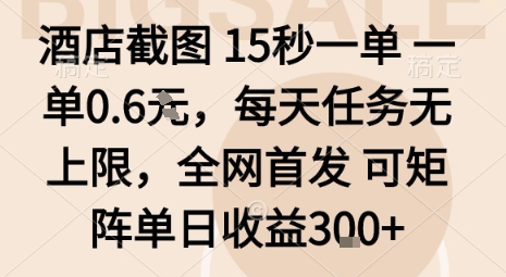 酒店截图15秒一单,一单0.6米,每天任务无上限,全网首发可矩阵单日收益3张【揭秘】-云科数创