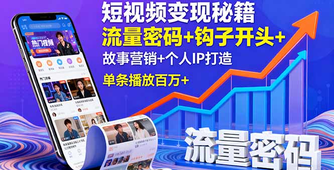 短视频变现秘籍,流量密码+钩子开头+故事营销+个人IP打造,单条播放百万+-云科数创