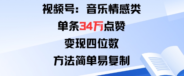视频号分成计划新玩法:音乐情感类单条34W点赞,变现四位数,方法简单易复制-云科数创
