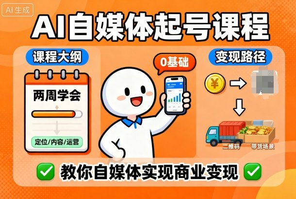AI自媒体起号课程,0基础小白两周学会,教你自媒体实现商业变现-云科数创