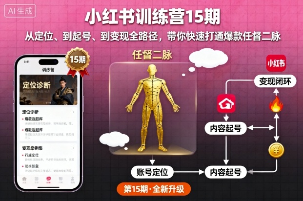 小红书训练营15期,从定位、到起号、到变现全路径,带你快速打通爆款任督二脉-云科数创