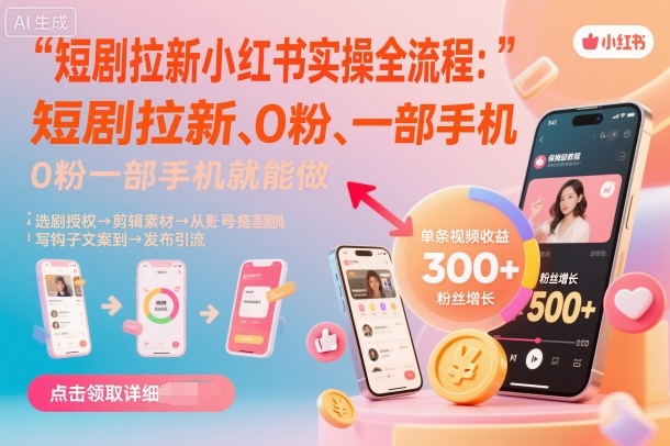 短剧拉新小红书实操全流程,0粉一部手机就可以做,详细教程-云科数创