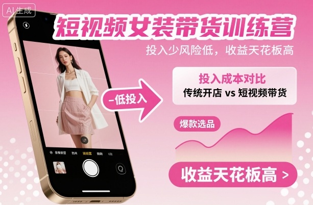 短视频女装带货训练营,投入少风险低,收益天花板高-云科数创
