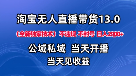 淘宝无人直播13.0,公域私域技术,不封号,不违规布局下半年旺季赛道,日入1K+(独家技术)【揭秘】-云科数创