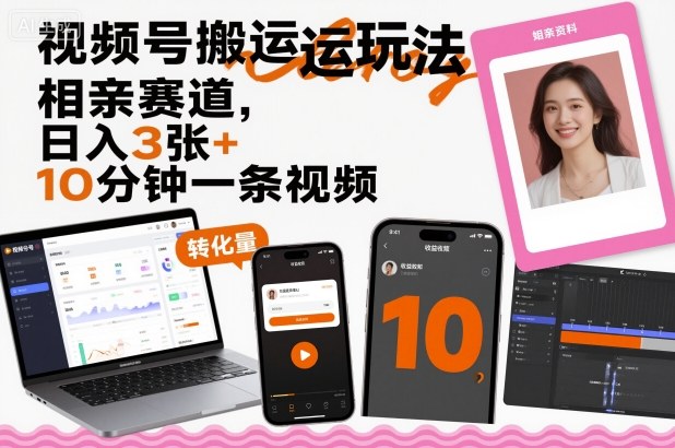 视频号搬运玩法,相亲赛道,日入3张+,10分钟一条视频-云科数创