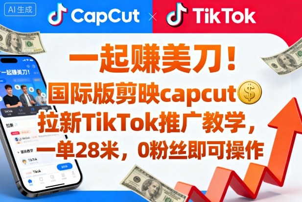 一起賺美刀!国际版剪映capcut拉新TikTok推广教学,一单28米,0粉丝即可操作(附推广入口和教学)-云科数创