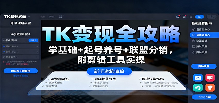 TK变现全攻略:学基础+起号养号+联盟分销,附剪辑工具实操-云科数创