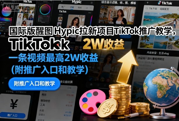 国际版醒图Hypic拉新项目TikTok推广教学,一条视频最高2W收益(附推广入口和教学)-云科数创