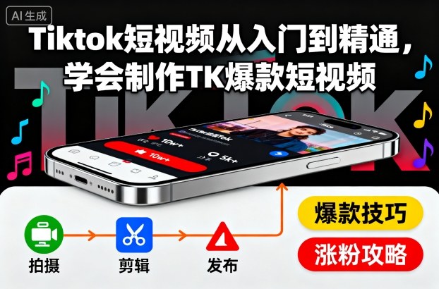 Tiktok短视频从入门到精通,学会制作TK爆款短视频-云科数创