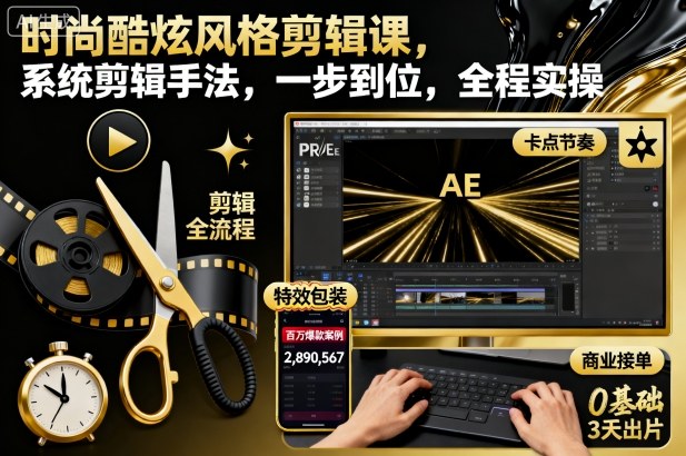 时尚酷炫风格剪辑课,系统剪辑手法,一步到位,全程实操-云科数创