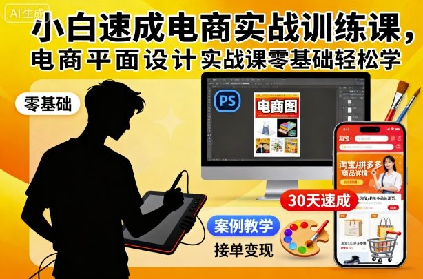 小白速成电商实战训练课,电商平面设计实战课零基础轻松学-云科数创