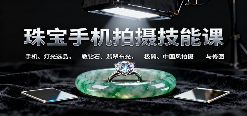 珠宝手机拍摄技能课:手机、 灯光选品,教钻石、翡翠布光,极简、中国风拍摄与修图-云科数创