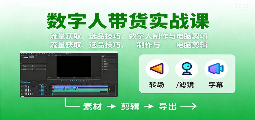 数字人变现实战课:流量获取、选品技巧、数字人制作与电脑剪辑-云科数创