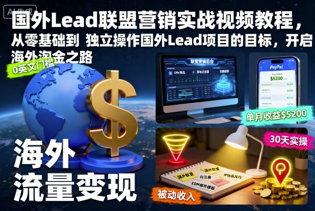 国外Lead联盟营销实战视频教程,从零基础到独立操作国外Lead项目的目标,开启海外淘金之路-云科数创