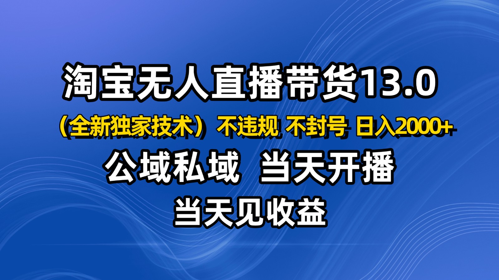 淘宝无人直播13.0,公域私域技术,不封号,不违规 布局下半年旺季赛道,日入2000+-云科数创