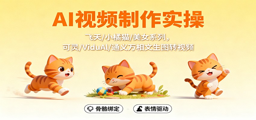 AI视频制作实操,飞天/小橘猫/美女系列,可灵/ViduAl/通义万相文生图转视频-云科数创