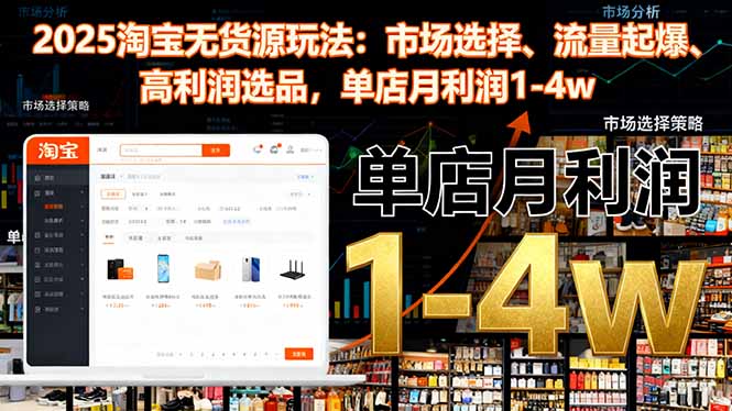 2025淘宝无货源玩法:市场选择、流量起爆、高利润选品,单店月利润1-4w-云科数创