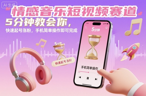 情感音乐短视频赛道,5分钟教会你,快速起号涨粉,手机简单操作即可完成-云科数创