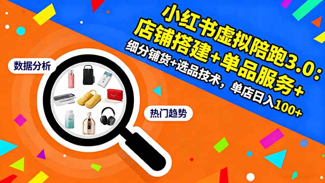 小红书虚拟陪跑3.0:店铺搭建+单品服务+细分铺货+选品技术,单店日入100+-云科数创
