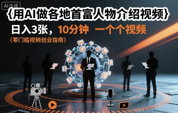 用AI做各地首富人物介绍视频,日入3张,10分钟一个视频-云科数创