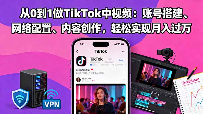 从0到1做TikTok中视频：账号搭建、网络配置、内容创作，轻松实现月入过万-云科数创