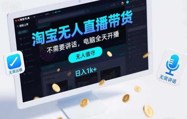 淘宝无人直播带货,不需要出镜,不需要讲话,电脑全天开播,轻松上手,日入1k+【揭秘】-云科数创