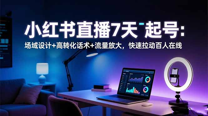 小红书直播7天起号：场域设计+高转化话术+流量放大，快速拉动百人在线-云科数创