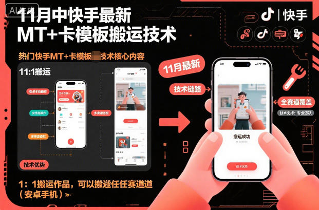 11月中快手最新MT+卡模板搬运技术，1：1搬运作品，可以搬运任何赛道(安卓手机)-云科数创