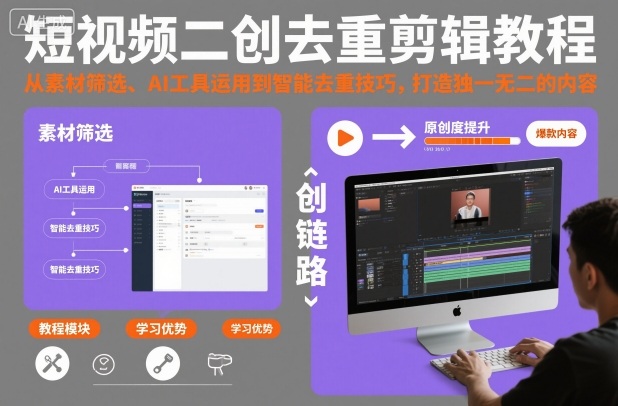 短视频二创去重剪辑教程，从素材筛选、AI工具运用到智能去重技巧，打造独一无二的内容-云科数创