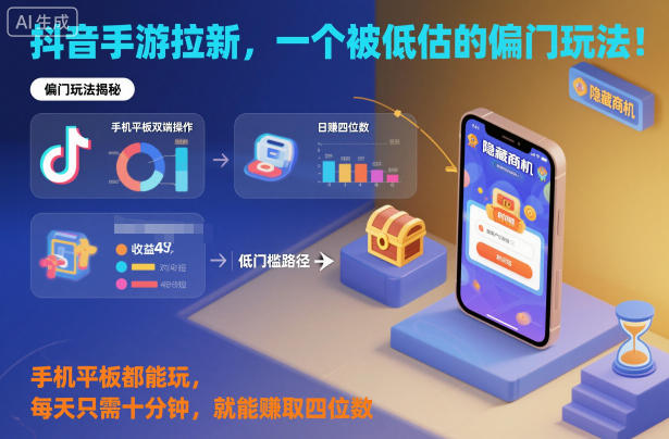 抖音手游拉新，一个被低估的偏门玩法！手机平板都能玩，每天只需十分钟，就能賺取四位数【揭秘】-云科数创