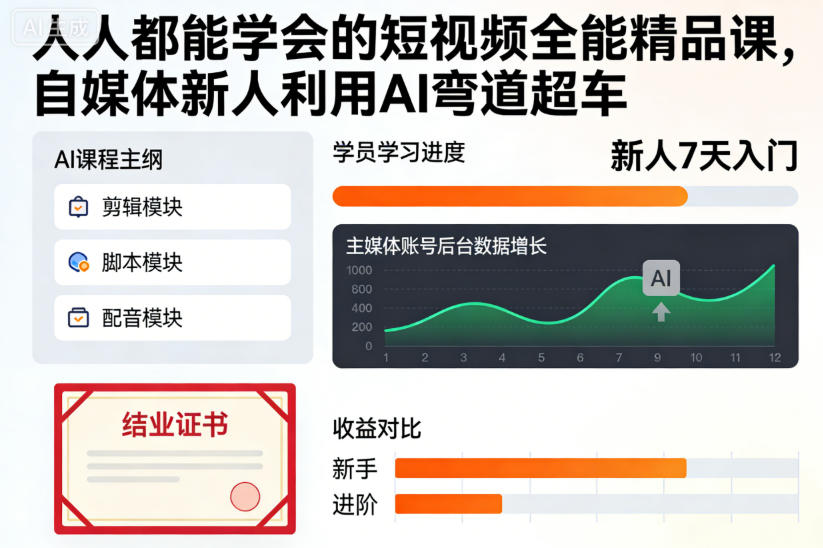 人人都能学会的短视频全能精品课，自媒体新人利用AI弯道超车-云科数创